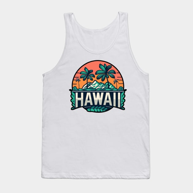 Hawaii Retro Sunset Tank Top by TooplesArt